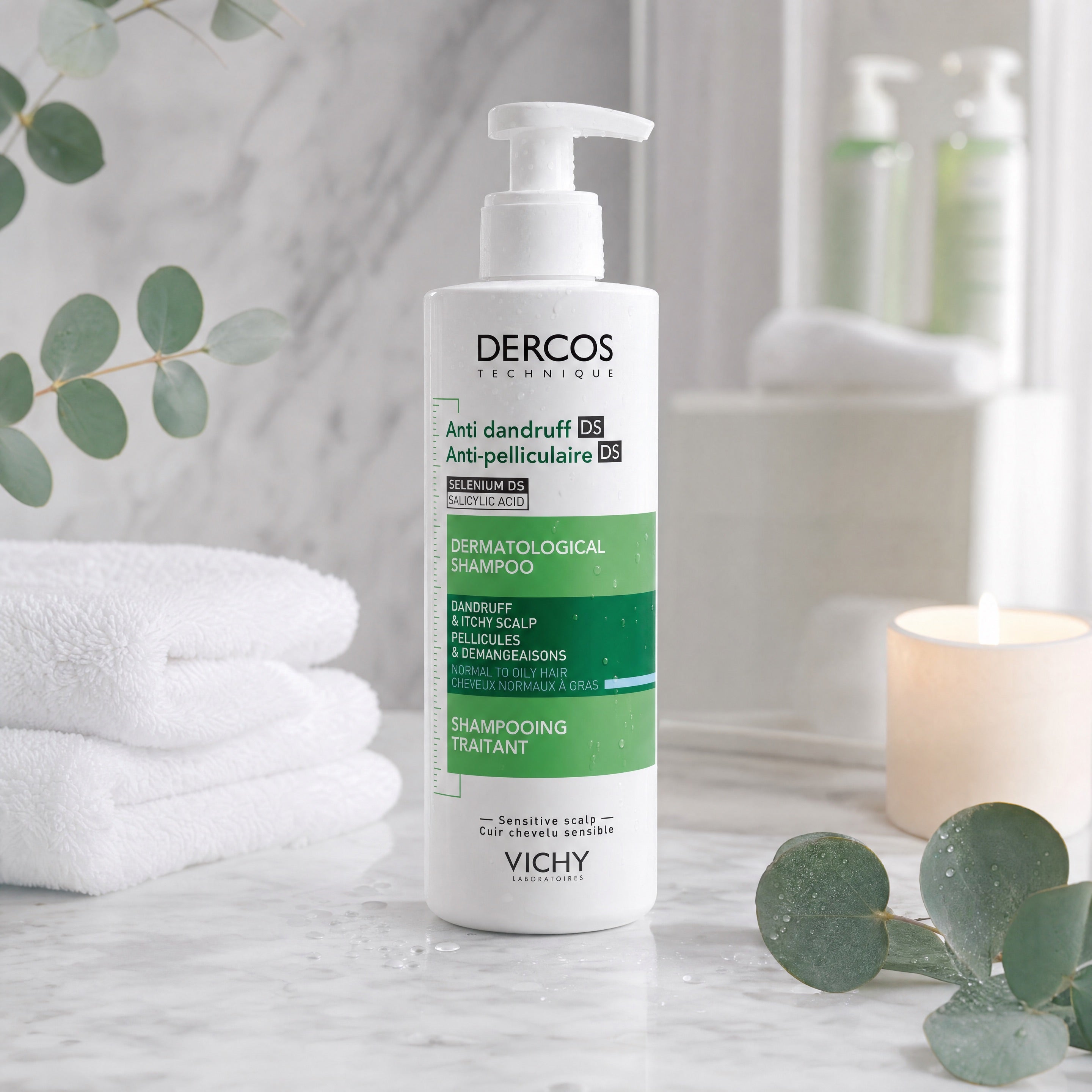 Vichy Dercos Technique Anti-Dandruff DS Shampoo 390ml in Modern Bathroom