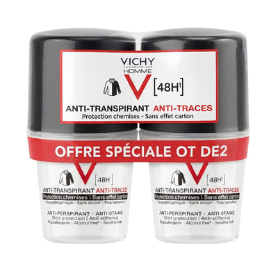 Vichy Homme Anti-Perspirant Anti-Stains Roll-On 50ml (2 Pack)