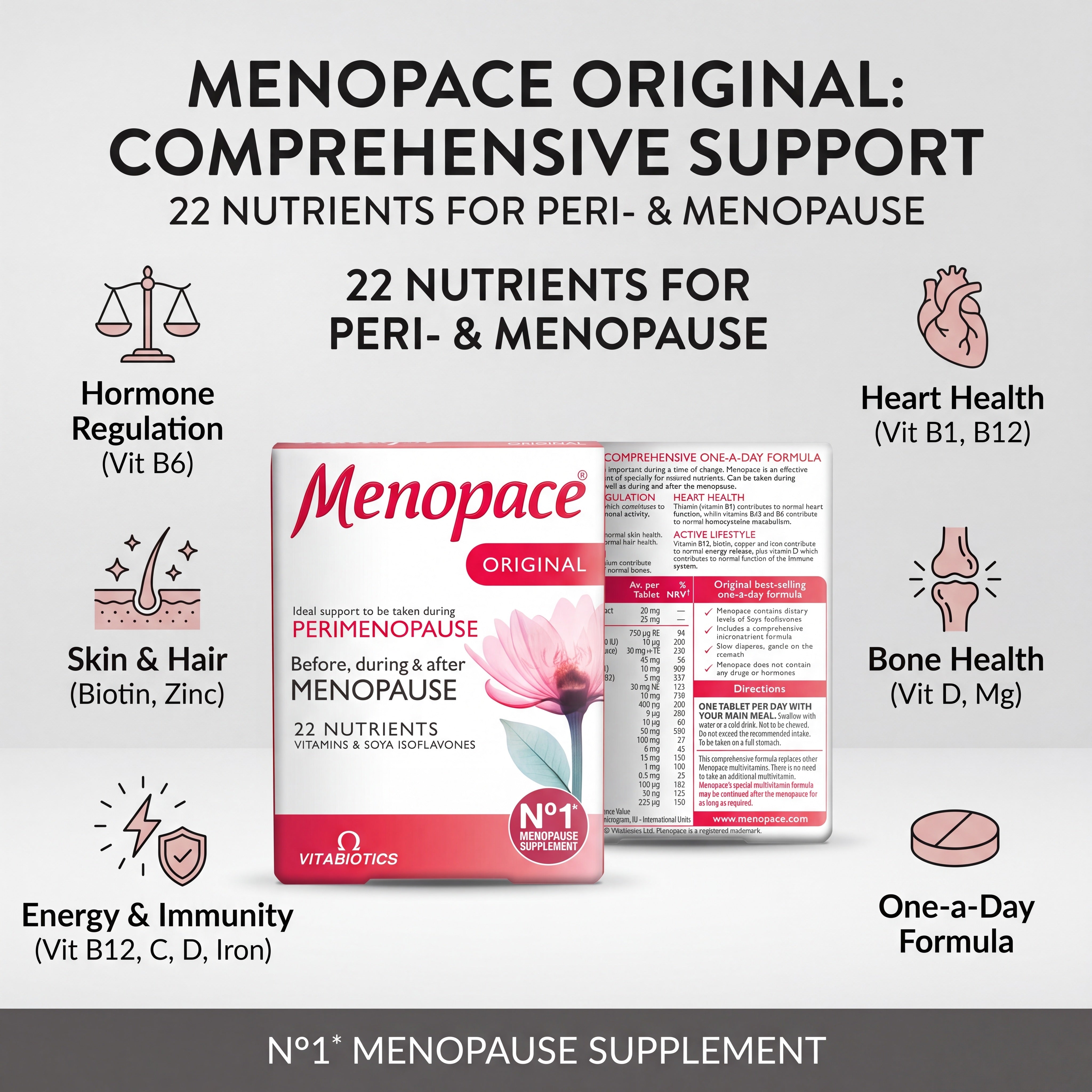 Vitabiotics Menopace Original 90 Tablets – Menopause Support Benefits