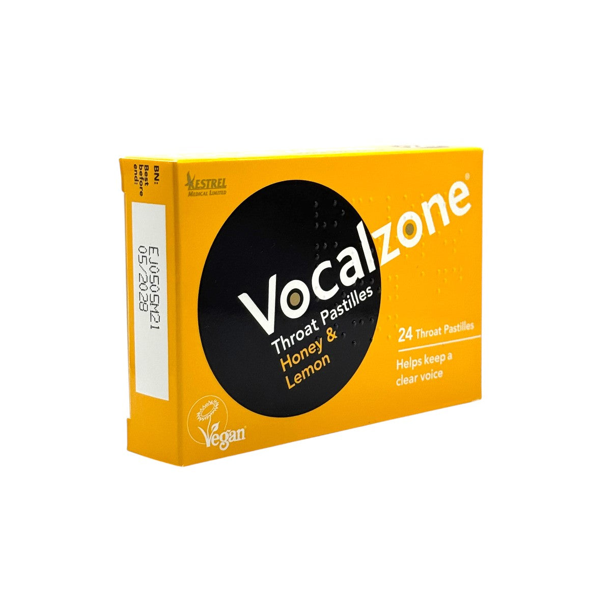 Vocalzone Throat Pastilles Honey Lemon – Product Box Side View