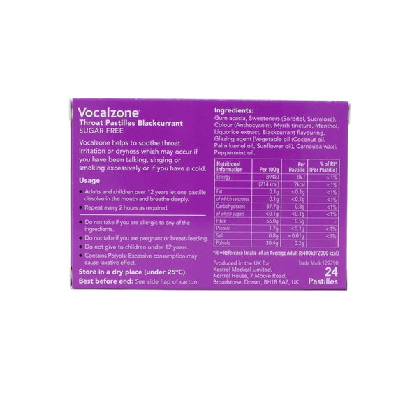 Vocalzone Throat Pastilles Blackcurrant – Back